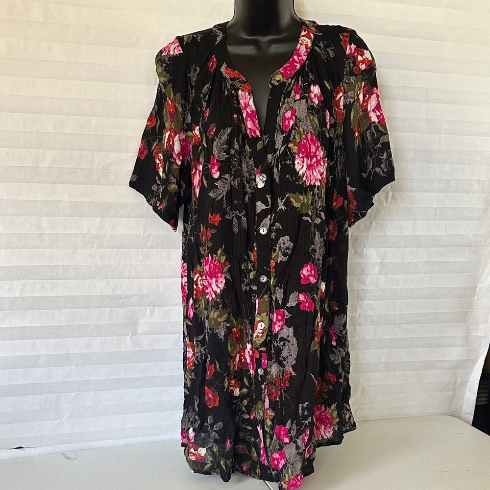 Roaman’s Plus Size 16W Black Floral Blouse Women’s Top